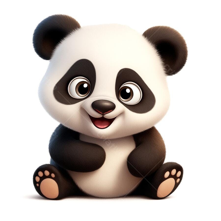Panda bebê fofo e feliz sentado desenho animado isolado no fundo branco