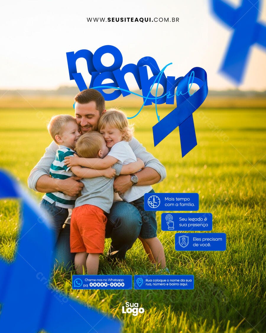 Flyer Novembro Azul Conscientização Masculina Família PSD Editável