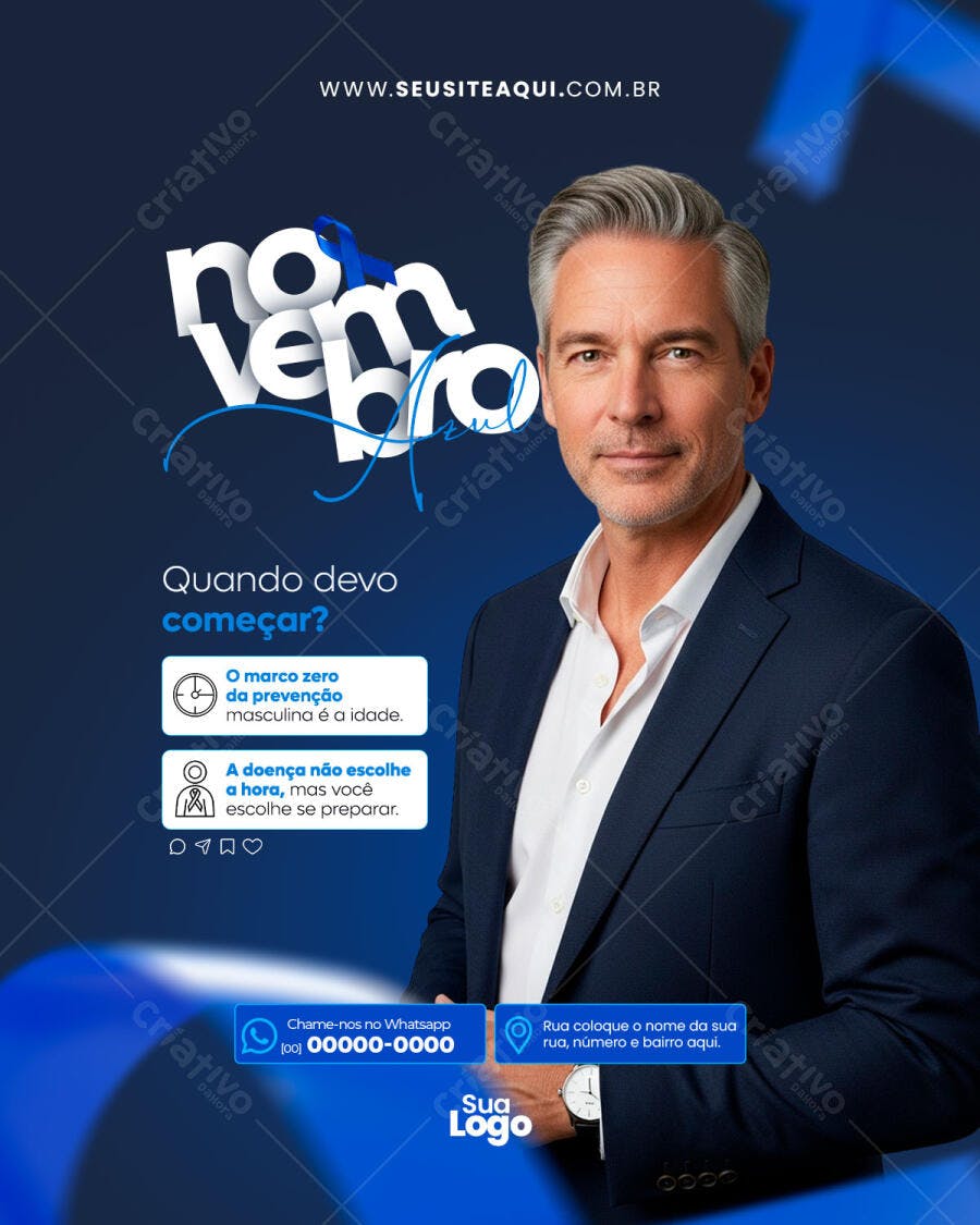 Flyer Novembro Azul Campanha de Prevenção Masculina PSD Editável