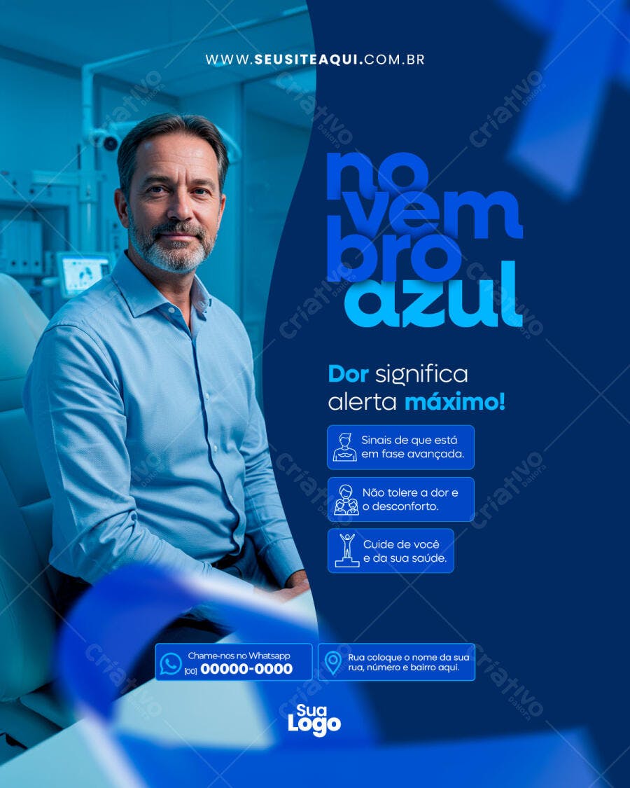 Post Redes Sociais Novembro Azul com Homem de Azul PSD Editável