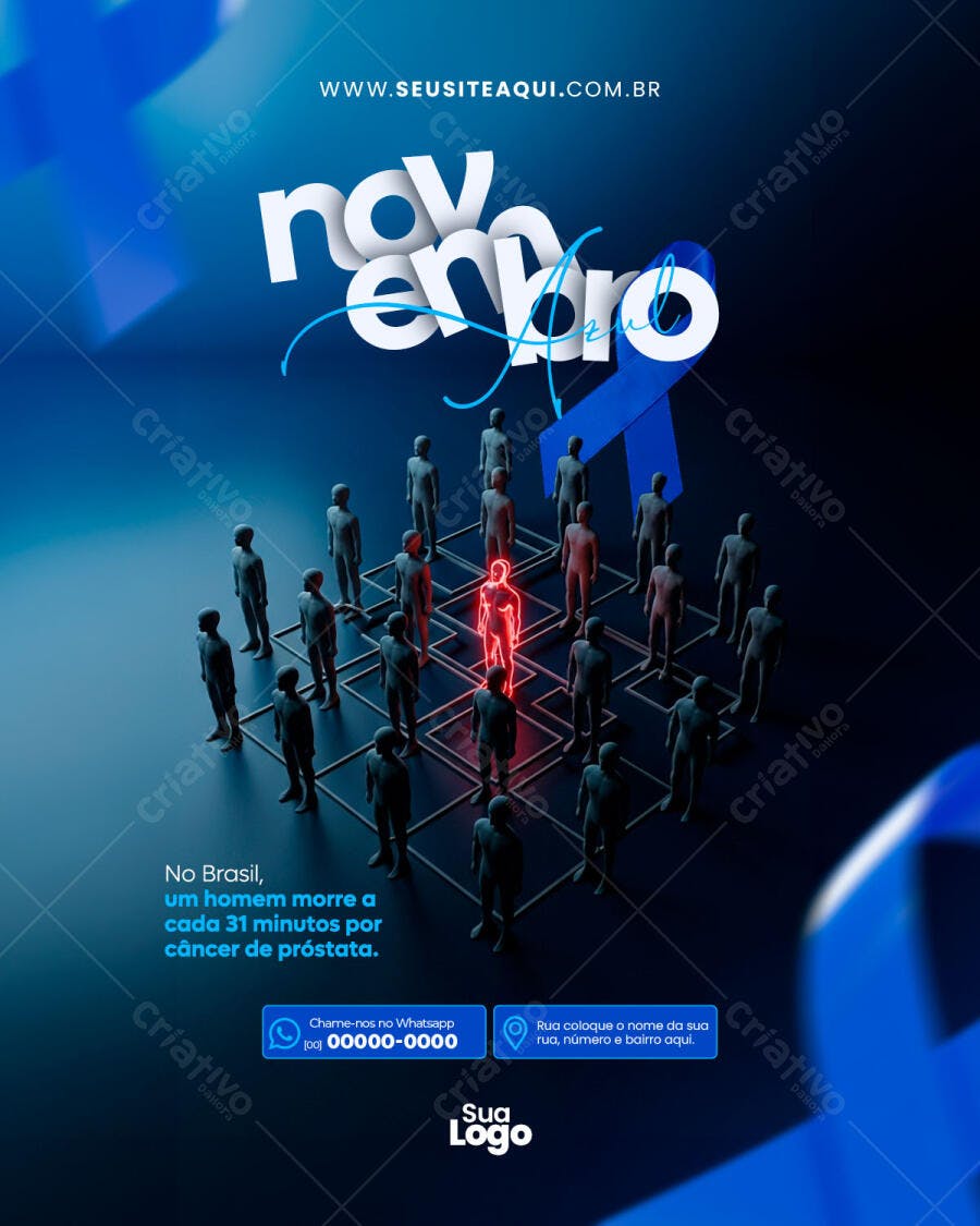 Flyer Novembro Azul Conscientização Câncer de Próstata PSD Editável