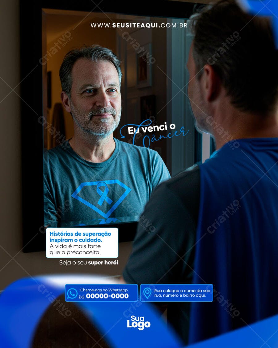 Flyer Campanha Conscientização Câncer Superação Outubro Azul Psd Editável
