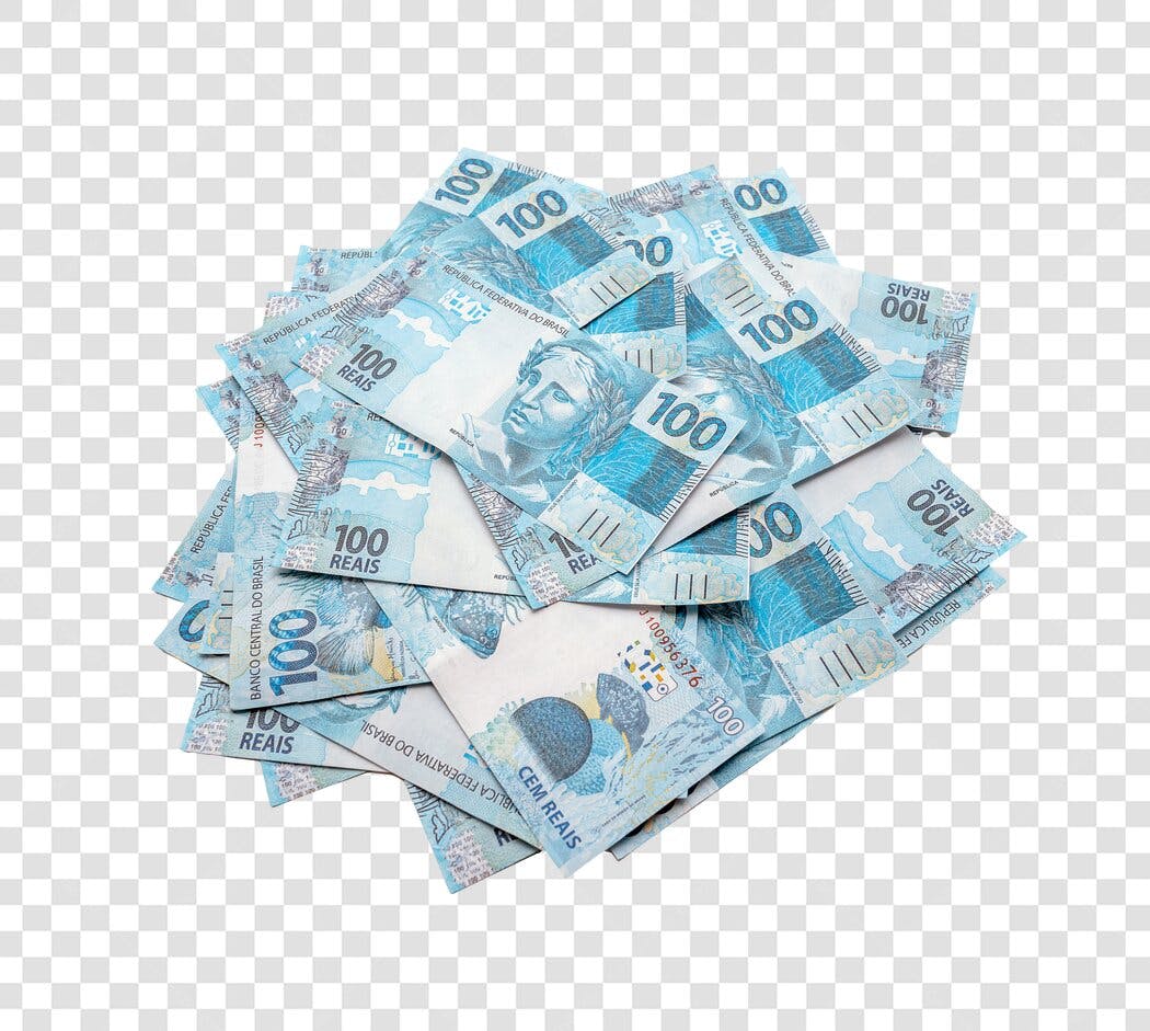 Dinheiro Brasileiro Notas de 100 Reais Empilhadas PNG com fundo transparente