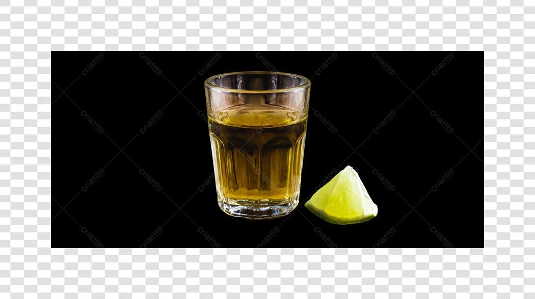 Imagem Copo Shot Cachaça Limão Dourado PNG com fundo transparente