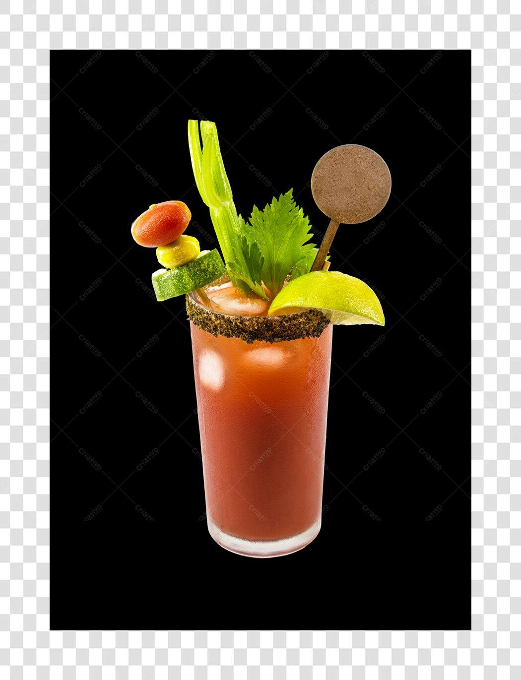 Elemento gráfico Coquetel Bloody Mary com aipo limão tomate pepino PNG com fundo transparente