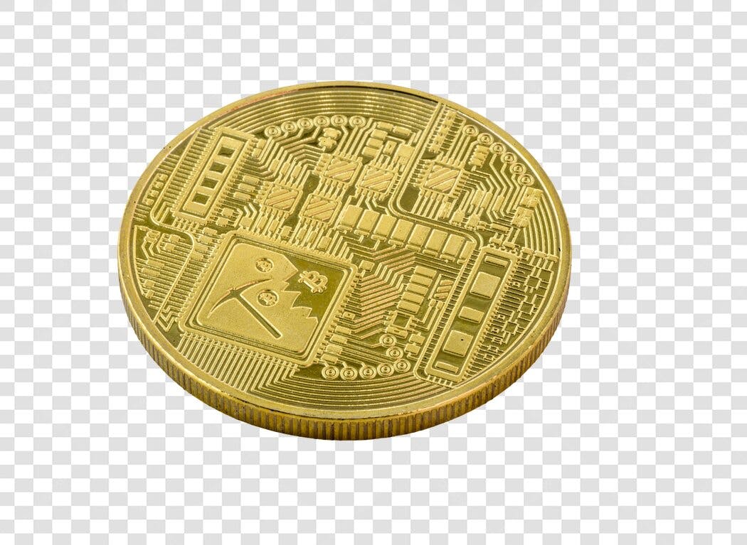 Moeda Bitcoin dourada elemento gráfico PNG com fundo transparente