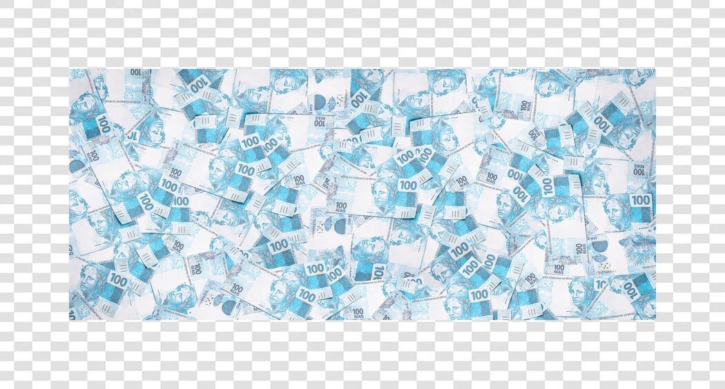 Fundo Dinheiro 100 Reais Brasileiros Espalhados Azul claro PNG com fundo transparente