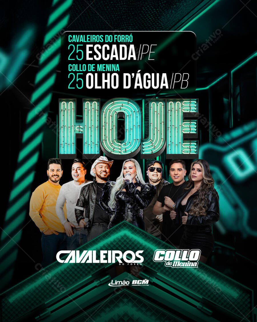 Flyer Show de Forró Cavalheiros do Forró e Collo de Menina PSD Editável