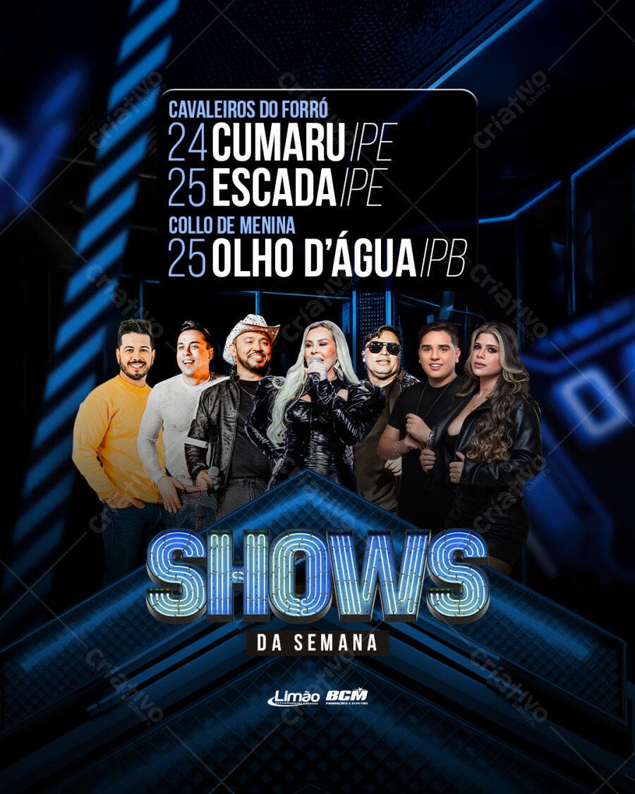 Flyer Shows da Semana Músicas e Bandas Forró PSD Editável