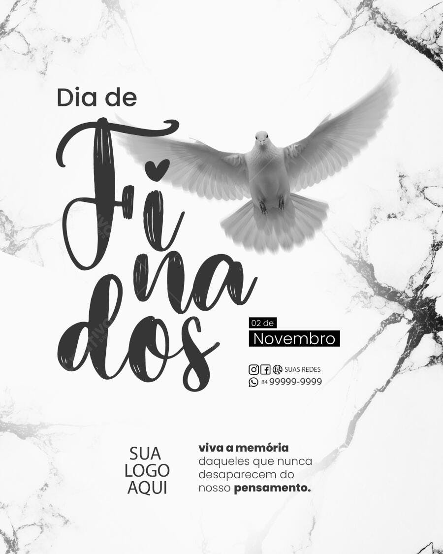 Post Redes Sociais Dia de Finados Homenagem Pomba PSD Editável