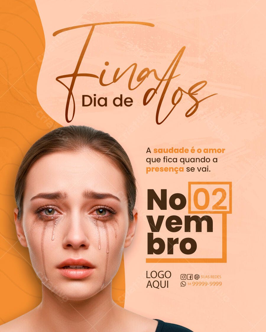 Flyer Dia de Finados Saudade e Luto Mulher Chorando Psd Editável