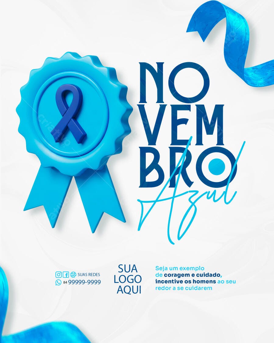 Flyer Novembro Azul Laço Azul Saúde Homem PSD Editável