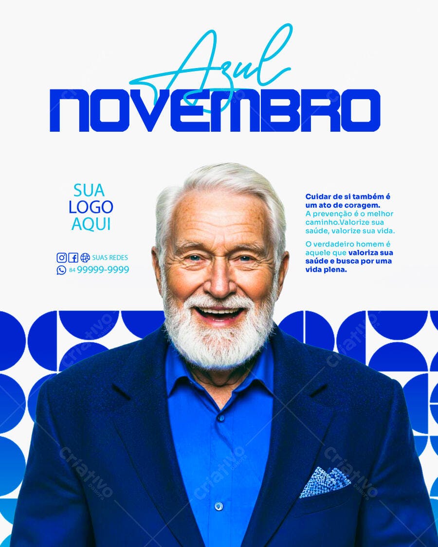 Flyer Novembro Azul Saúde Masculina Homem Idoso Sorridente PSD Editável