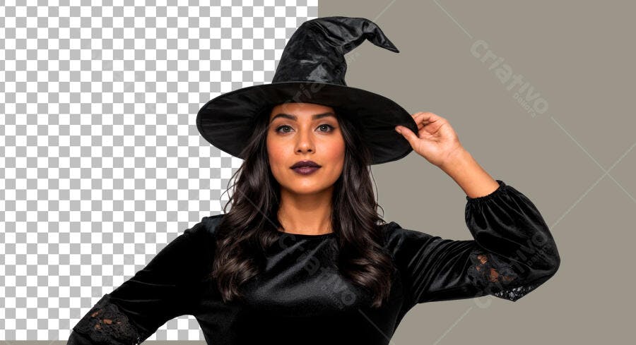 Flyer Halloween Bruxa Elegante Chapéu Preto PSD Editável