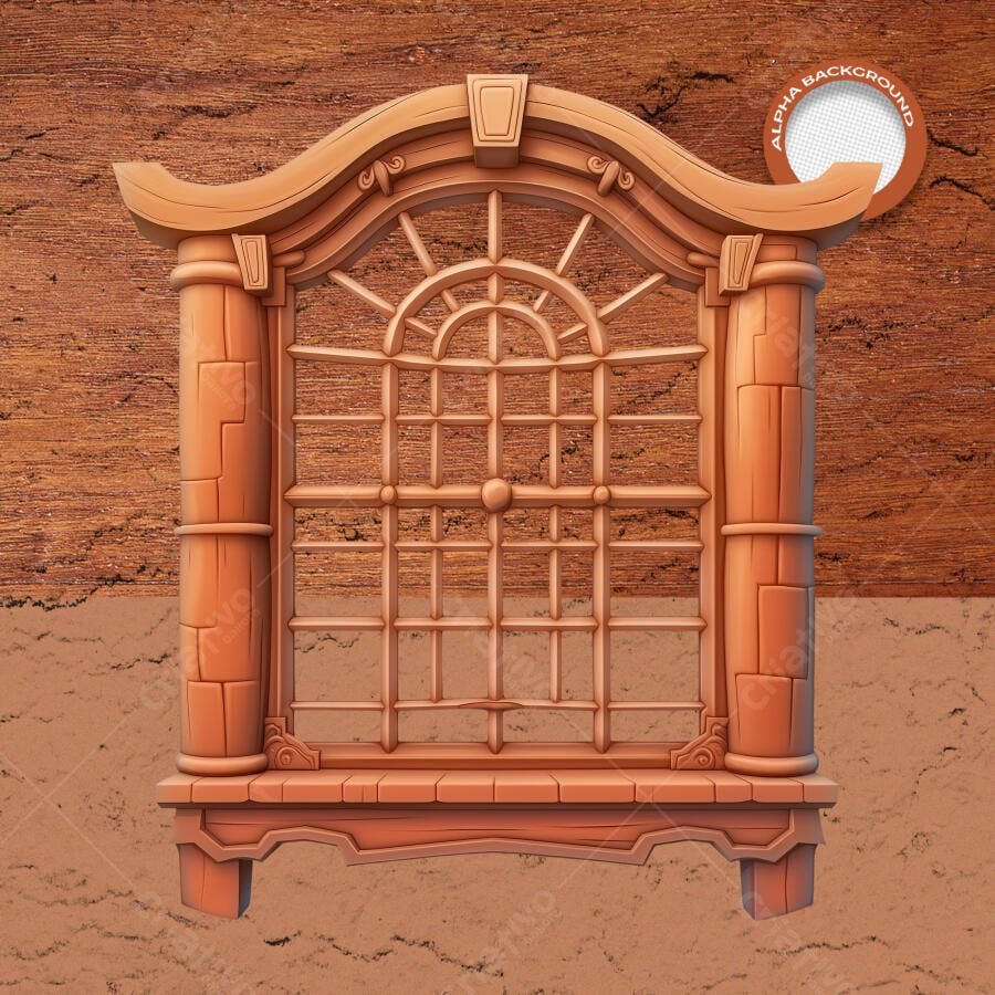 Objeto 3D Janela Rústica Clássica Psd para Design Arquitetônico PSD Editável