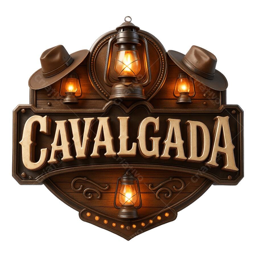 Emblema Cavalagada rústico country com chapéus lampiões PNG com fundo transparente