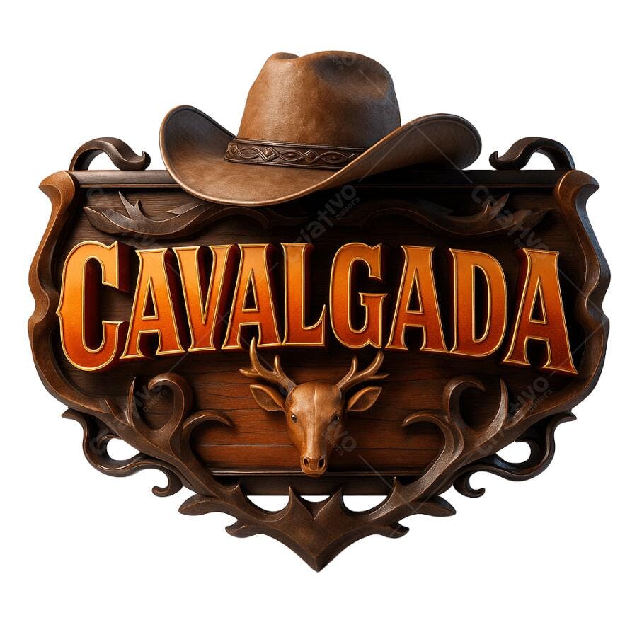 Placa decorativa Cavalgada tema country rodeio PNG com fundo transparente