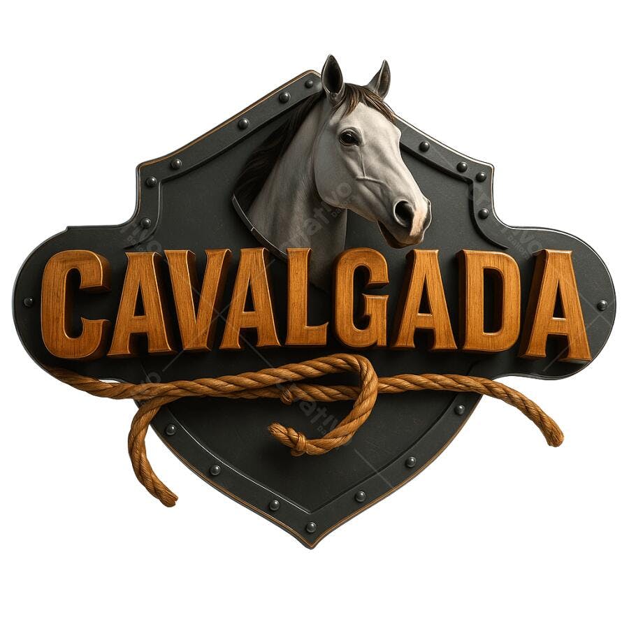 Logotipo Cavalgada Emblema Cavalo 3D Madeira Corda PNG com fundo transparente