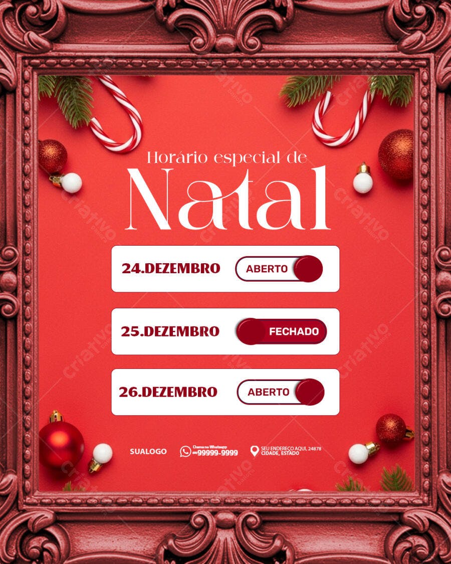 Post de Natal Horário Especial com Moldura PSD Editável