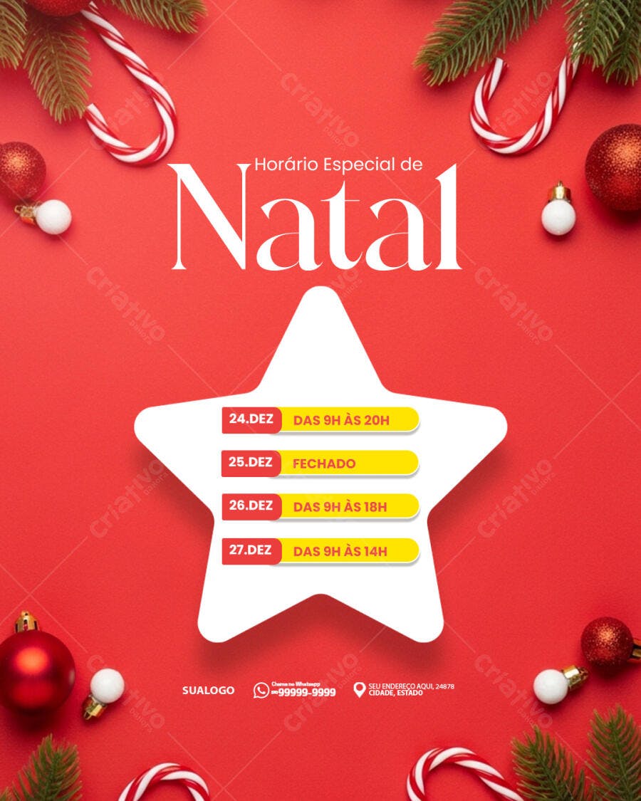 Flyer Horário Especial de Natal PSD Editável