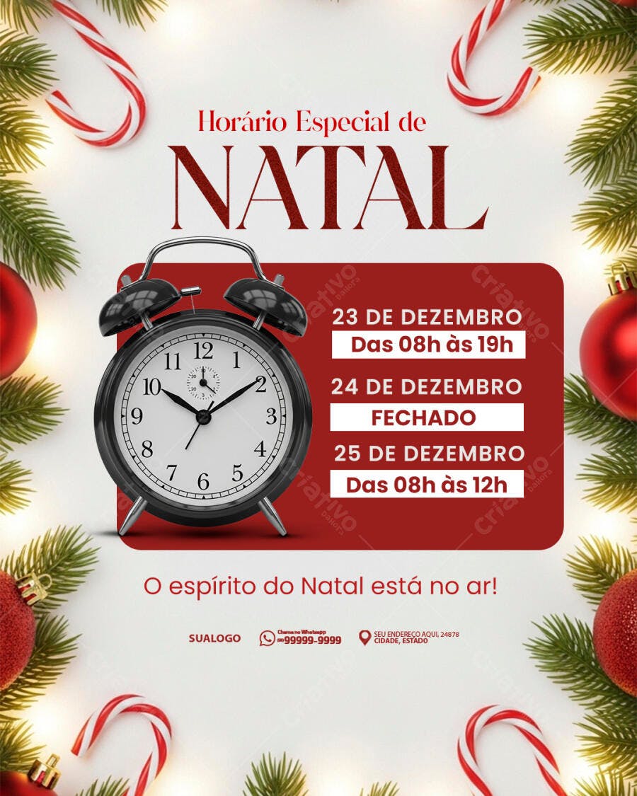 Flyer Horário Especial de Natal PSD Editável