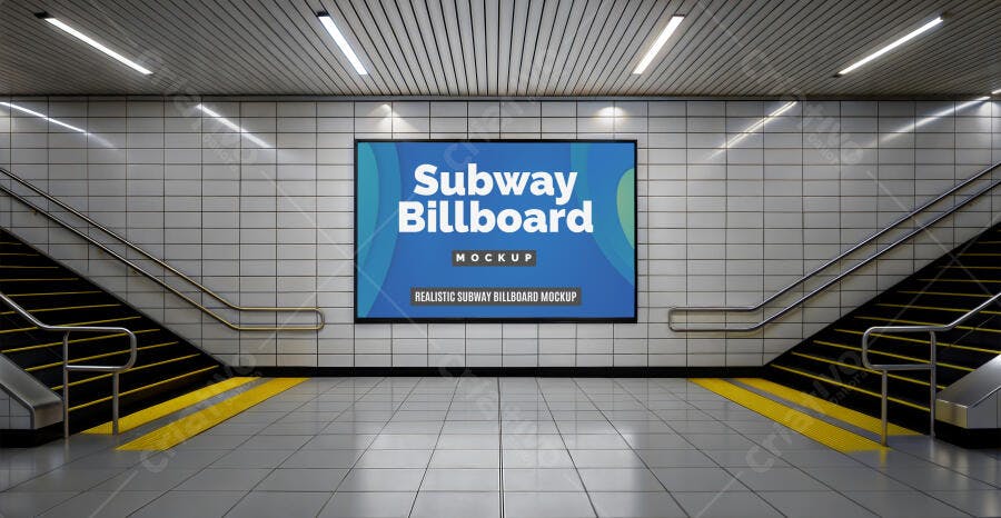 Mockup Realista de Outdoor de Metrô com Escadas e Iluminação Urbana