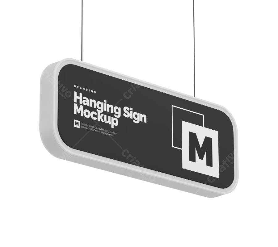 Mockup Letreiro Suspenso Moderno para Loja e Branding em Fundo Branco