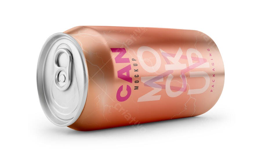Mockup Realista Lata de Alumínio Rose Gold para Bebida em Fundo Branco