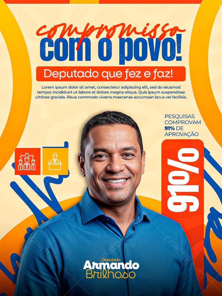 Flyer Político para Campanha Eleitoral Deputado Armando Brilhoso PSD Editável