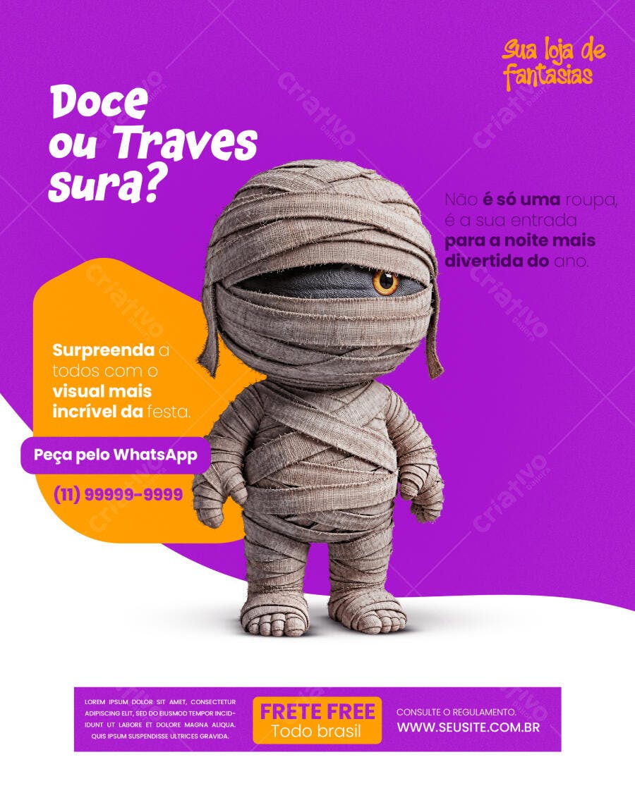 Flyer para Halloween Doce ou Travessura Loja de Fantasias PSD Editável