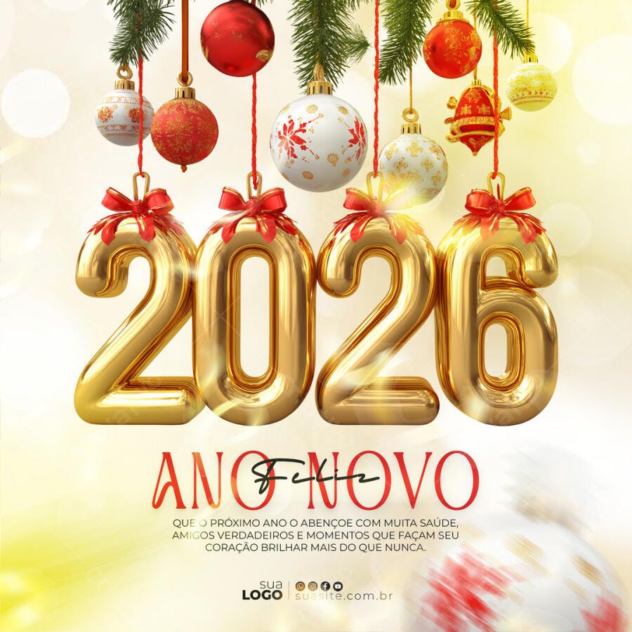 Flyer Ano Feliz Novo 2026 PSD Editável