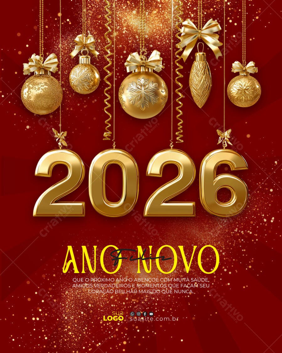 Flyer Ano Novo 2026 Celebração Dourada PSD Editável