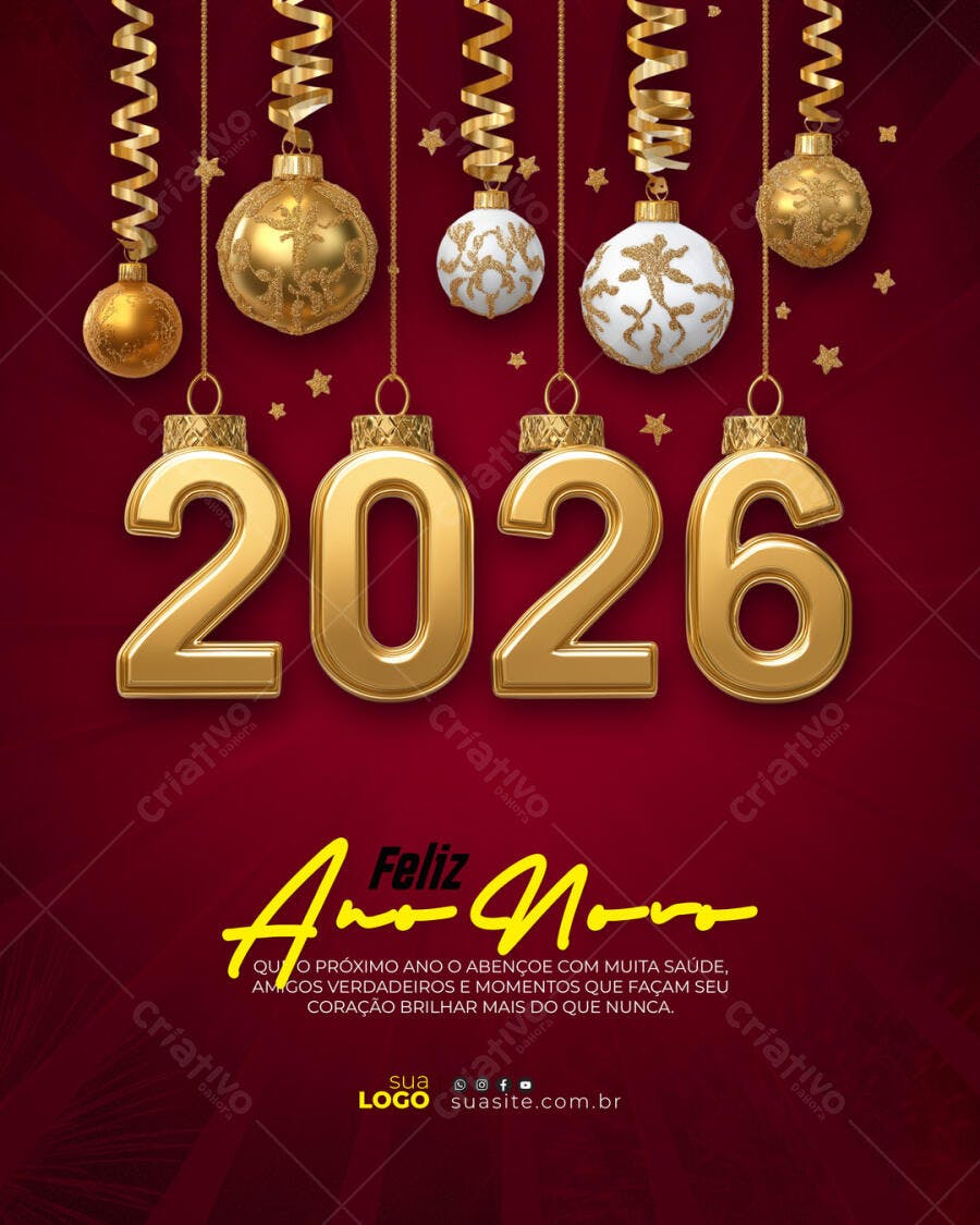 Flyer Feliz Ano Novo 2026 PSD Editável