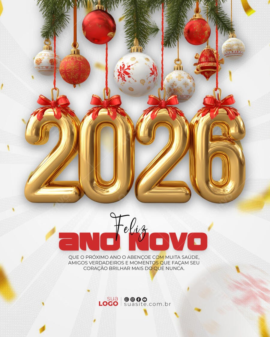 Flyer Social Media Feliz Ano Novo 2026 PSD Editável