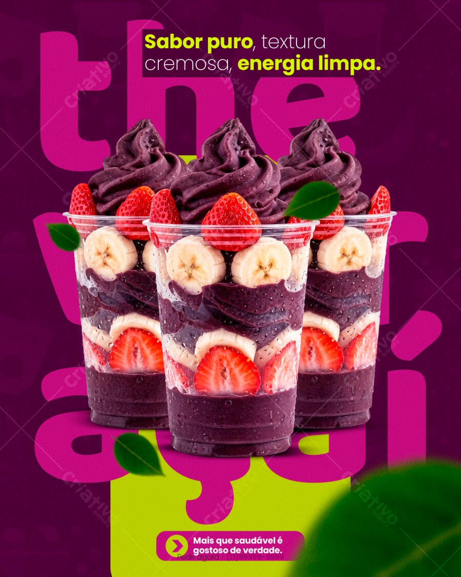 Flyer Açaí Saudável com Frutas PSD Editável