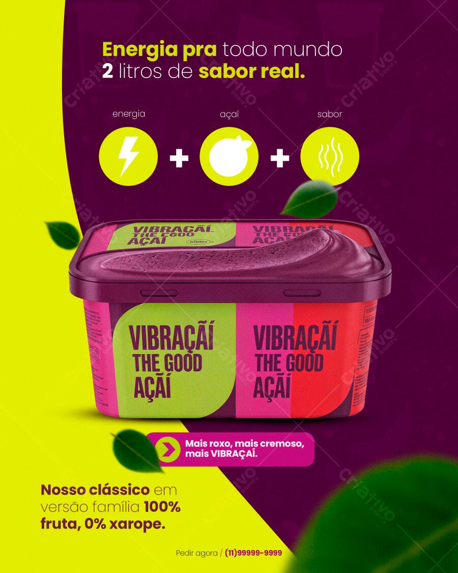 Flyer de Açaí Vibracaí Energia e Sabor Real PSD Editável