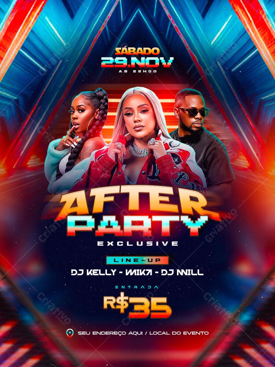 Flyer After Party Exclusiva com DJs PSD Editável