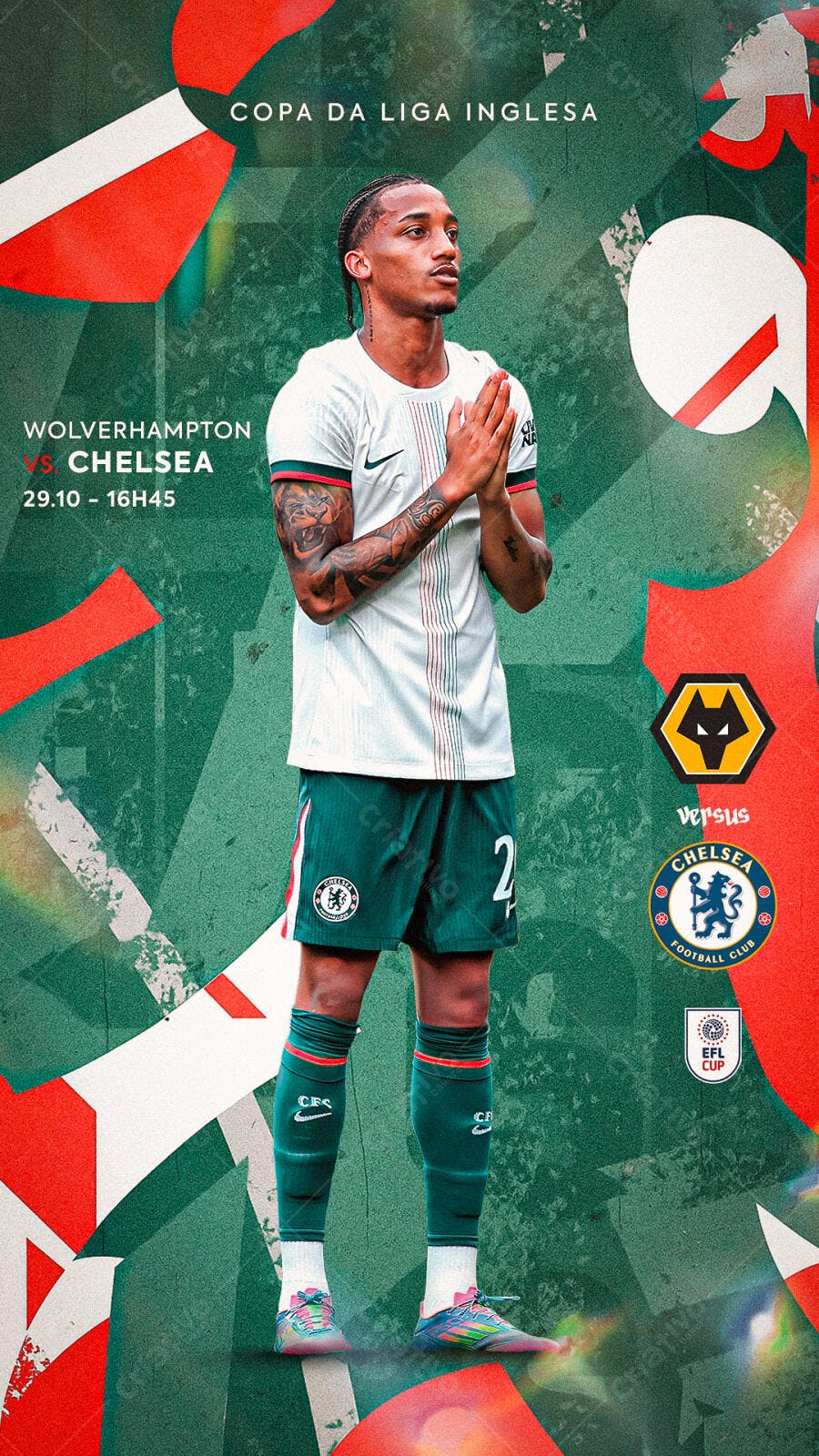 Flyer Jogo Wolverhampton vs Chelsea Copa da Liga Inglesa PSD Editável