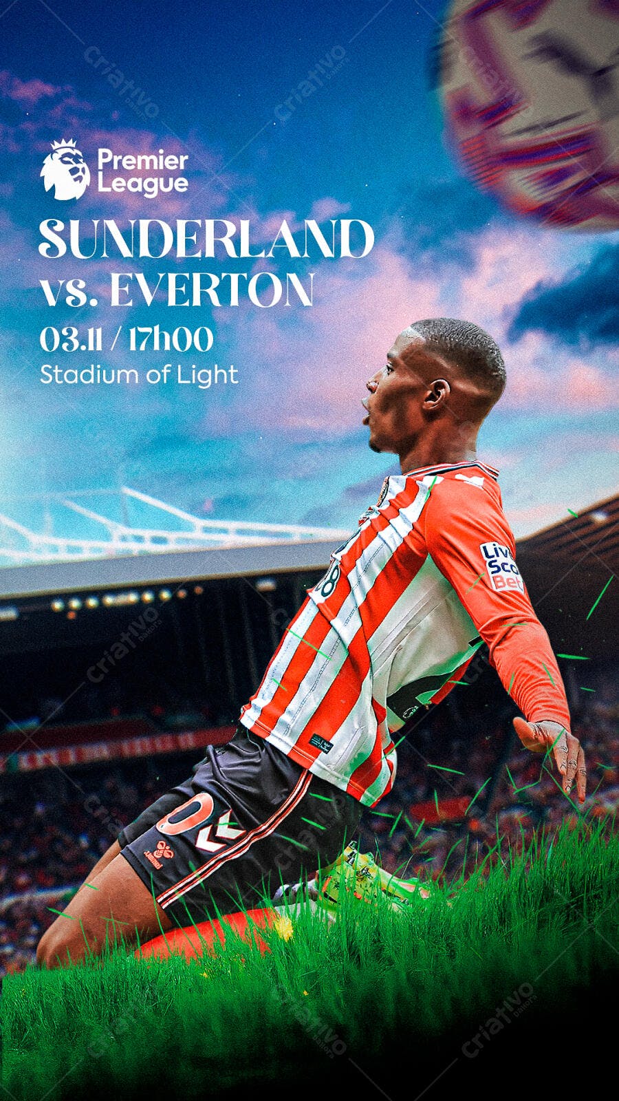 Flyer para Jogo de Futebol Premier League Sunderland vs Everton Psd Editável