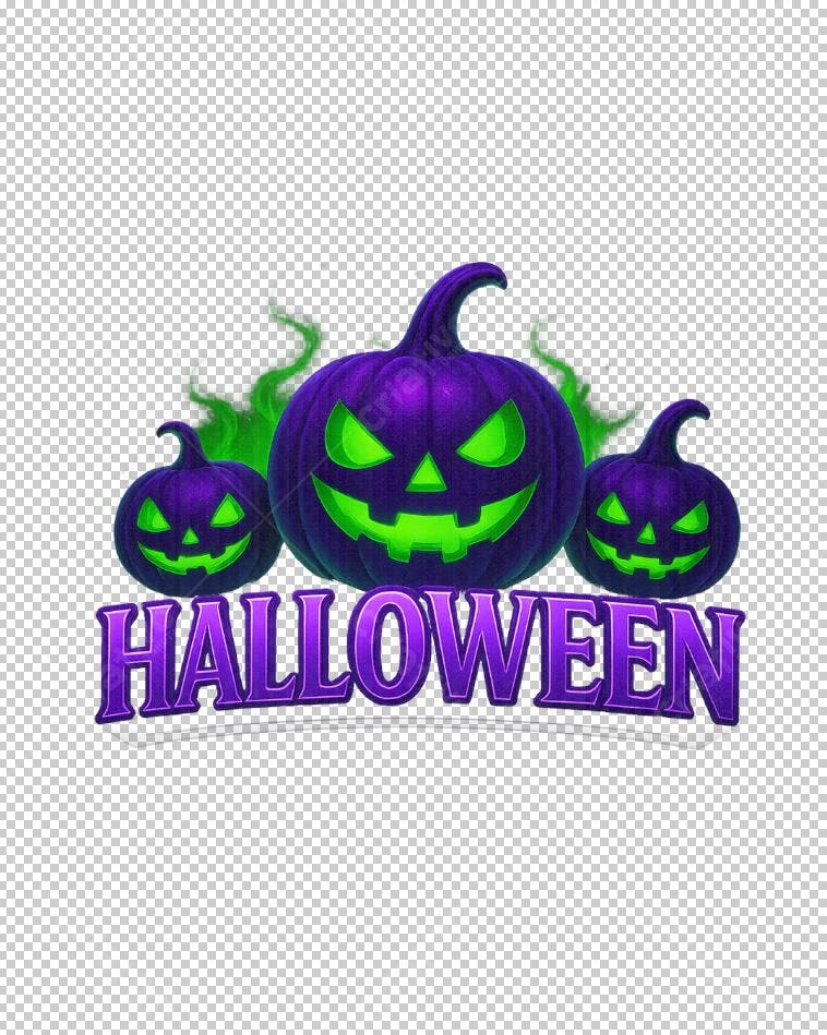 Gráfico Halloween 31 de Outubro com abóboras roxas e texto PNG com fundo transparente