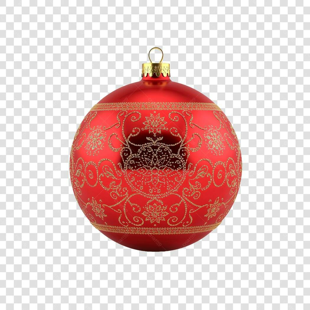 Bola de Natal Vermelha Dourada Ornamentada para Festas Fim de Ano PNG com fundo transparente