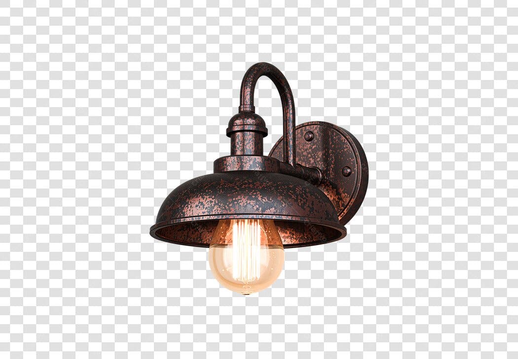 Luminária de parede estilo industrial rústico cor bronze PNG com fundo transparente