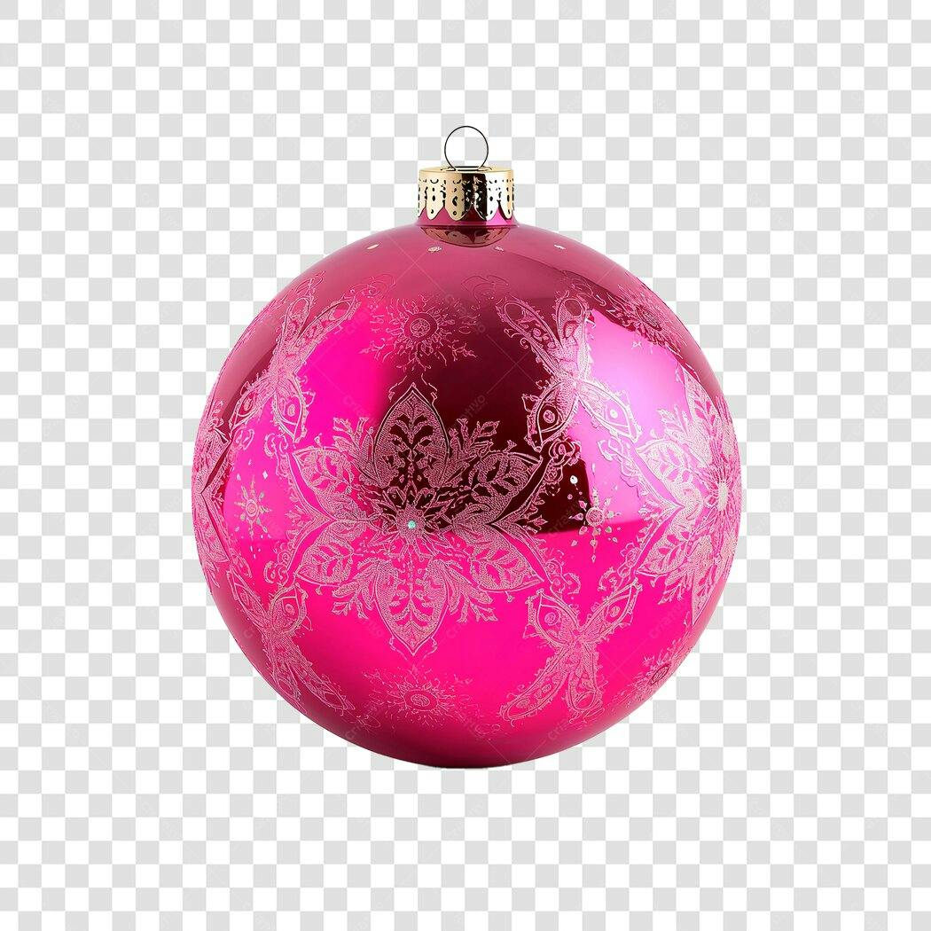 Enfeite de Natal Rosa com Glitter e Detalhes Florais PNG com fundo transparente