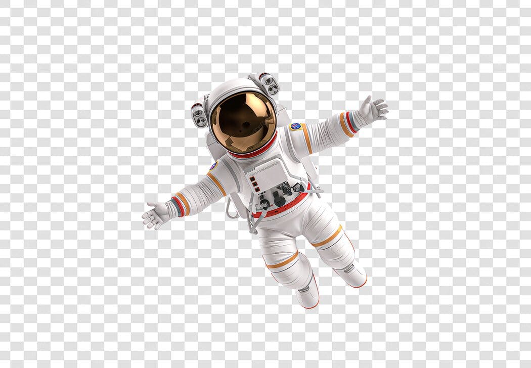 Recurso Gráfico Astronauta flutuando espaço traje branco visor dourado PNG com fundo transparente