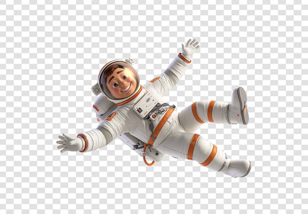 Ilustração 3D Personagem Astronauta Feliz Traje Branco Laranja PNG com fundo transparente