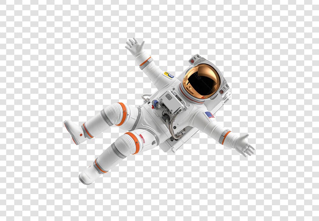 Profissional Astronauta Flutuando Traje Espacial Branco Dourado PNG com fundo transparente