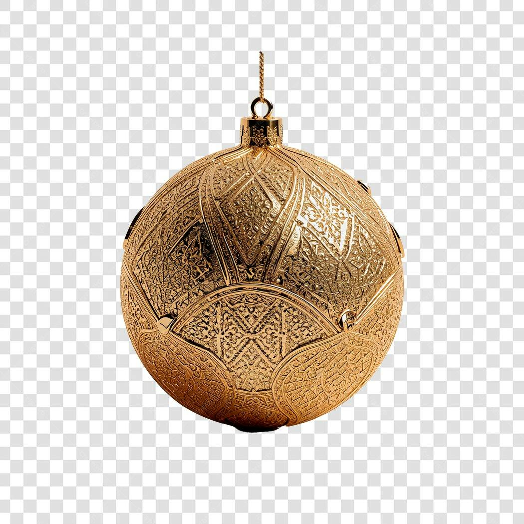 Bola de Natal Dourada Luxuosa Padrões Entalhados PNG com fundo transparente