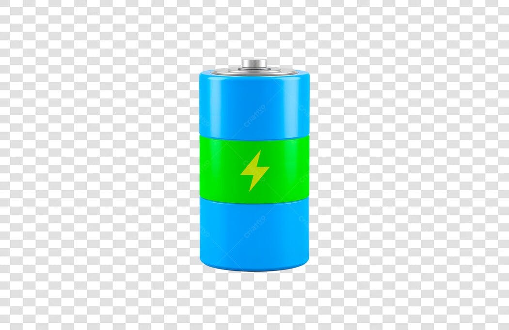 Ícone de Bateria Cheia Azul com Raio Verde Amarelo PNG com fundo transparente