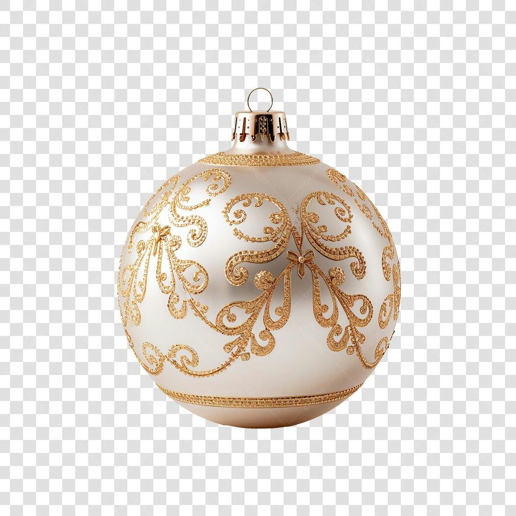 Enfeite de Natal bola luxuosa branca e dourada PNG com fundo transparente