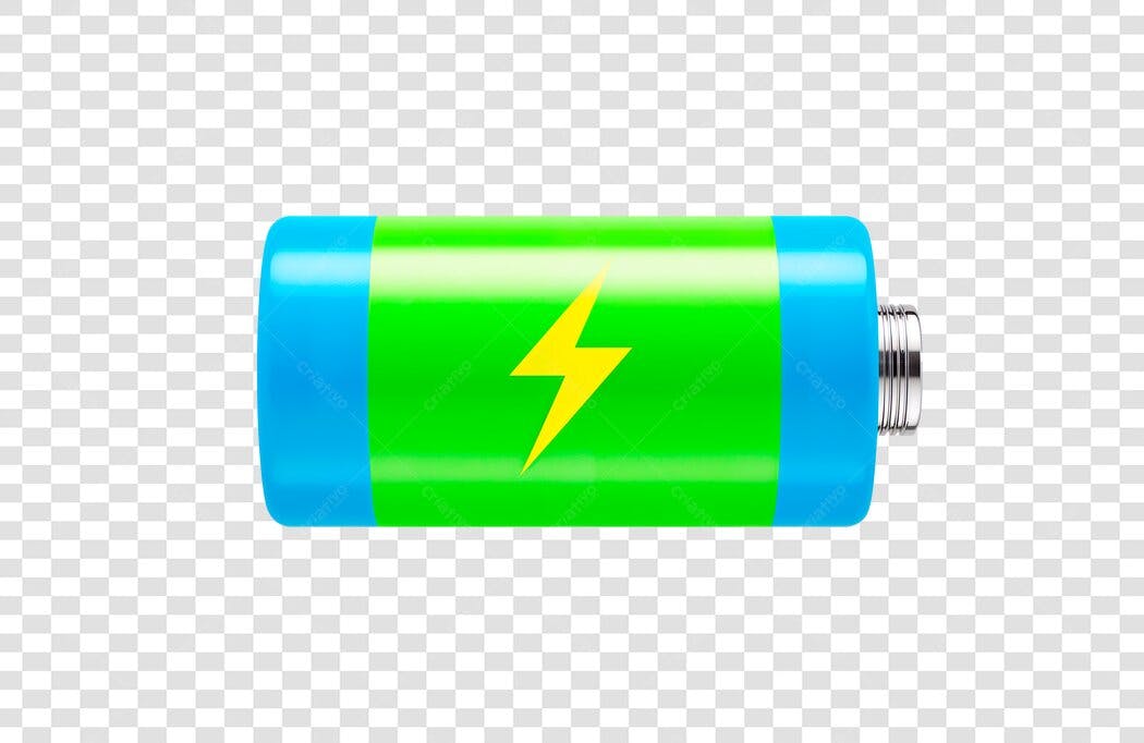 Ícone de bateria cheia com raio de energia azul verde amarelo PNG com fundo transparente